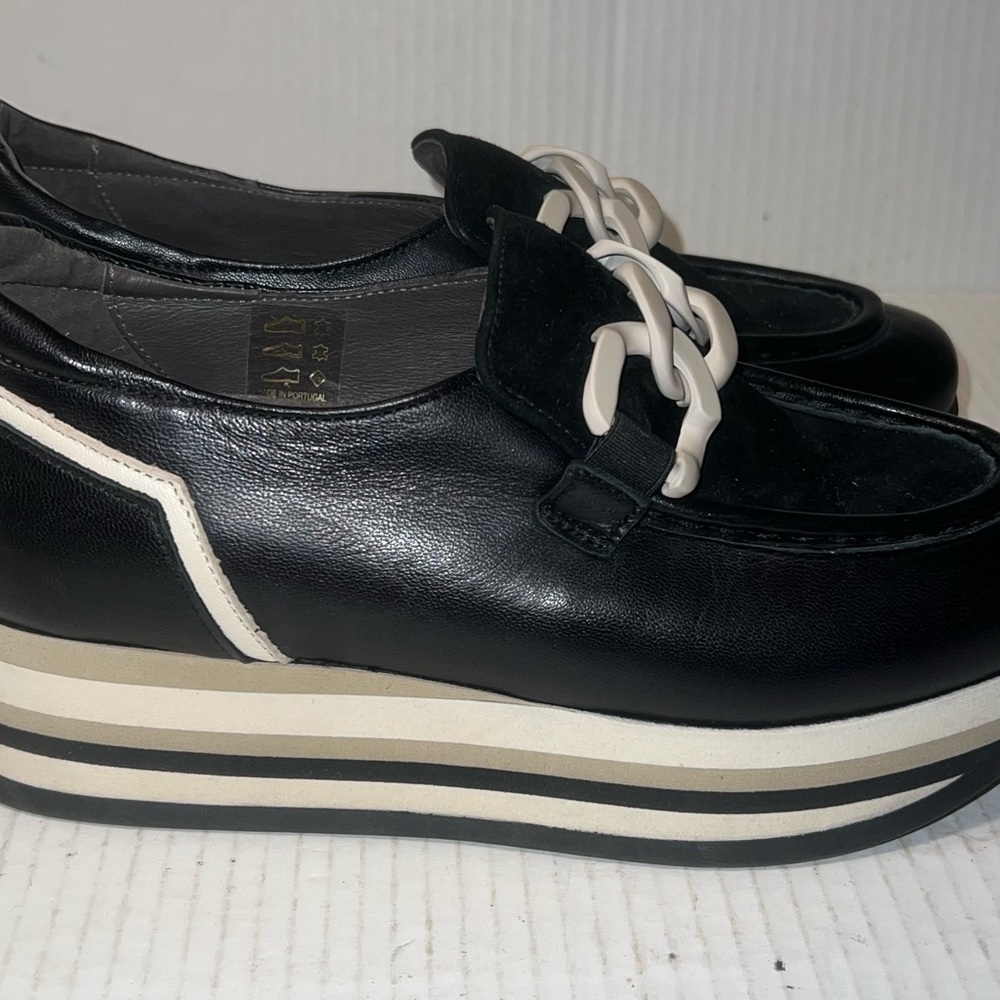Black Loafers with Cream Chain Detail - Picture 3 of 7